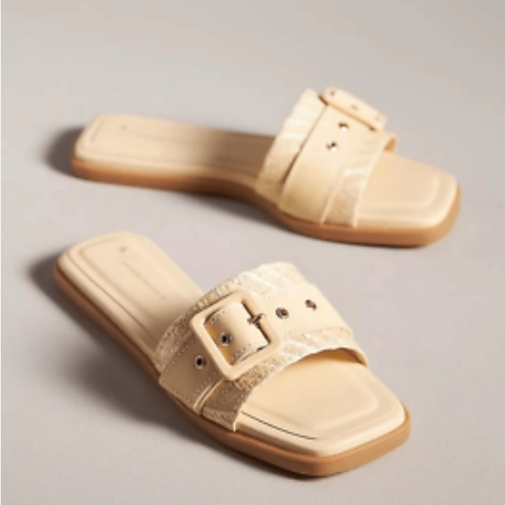 By Anthropologie Buckle Slide Sandals - size 6-6.5/37 color Light Sand - NWOT